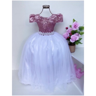 Vestidos Longos Rose com branco Rose Casamento Daminha Florista Noivinha 4 a 16