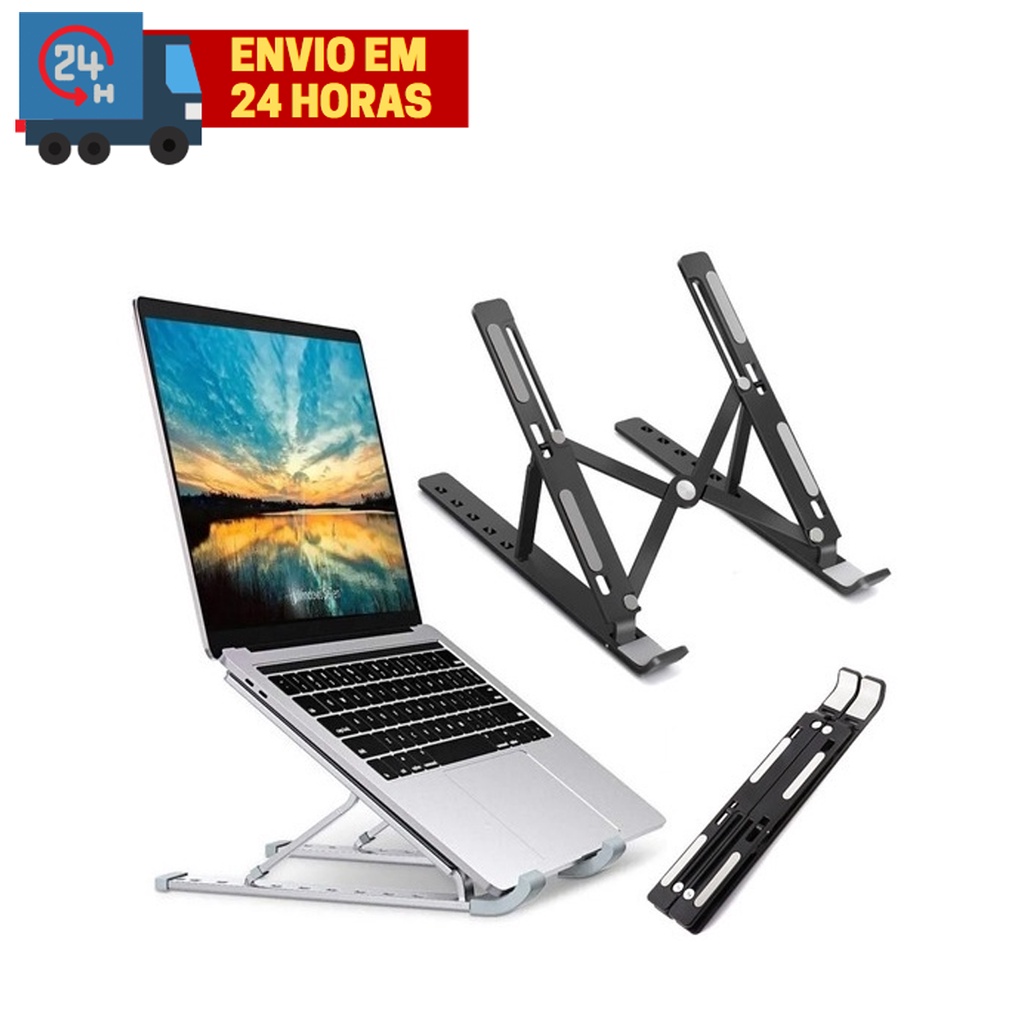 Suporte Base Notebook Regulável Preto Ergonômico P/ Notebook, netbook, Tablet Dobravel