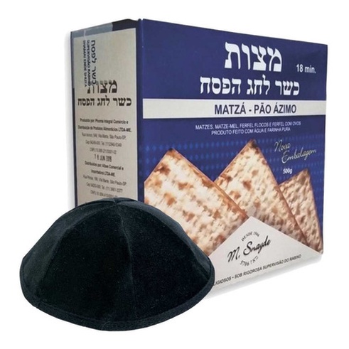 Matzá Pão Ázimo Kosher 500g + Kipá Ortodoxo Preto Veludo