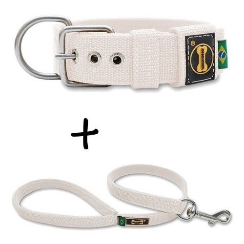 Coleira Cachorro Grande Pit Bull + Guia 80cm (branco) Fit