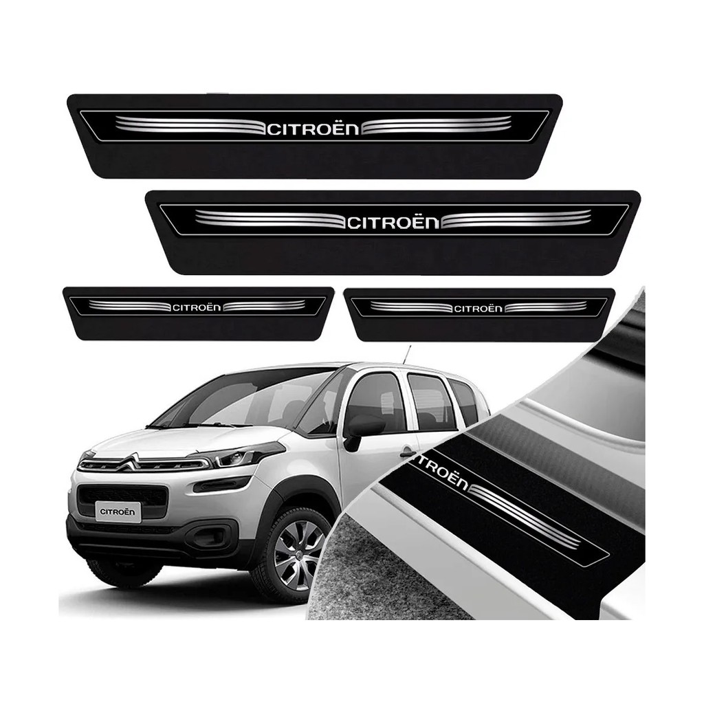Kit 8 Peças Soleira Adesivo Porta Citroen C3 C4 Lounge Pallas Picasso C5 Aircross - Preto