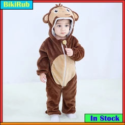 Crianças Bebê Kigurumi Romper Animal Macaco Onesies Pijama Flanela Ponto Vaca Leão Dos Desenhos Animados Trajes Do Partido Macacões