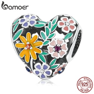 Bamoer Contas De Prata 925 Flor Amor Charme Da Moda Para Diy Acessórios Pulseira BSC590