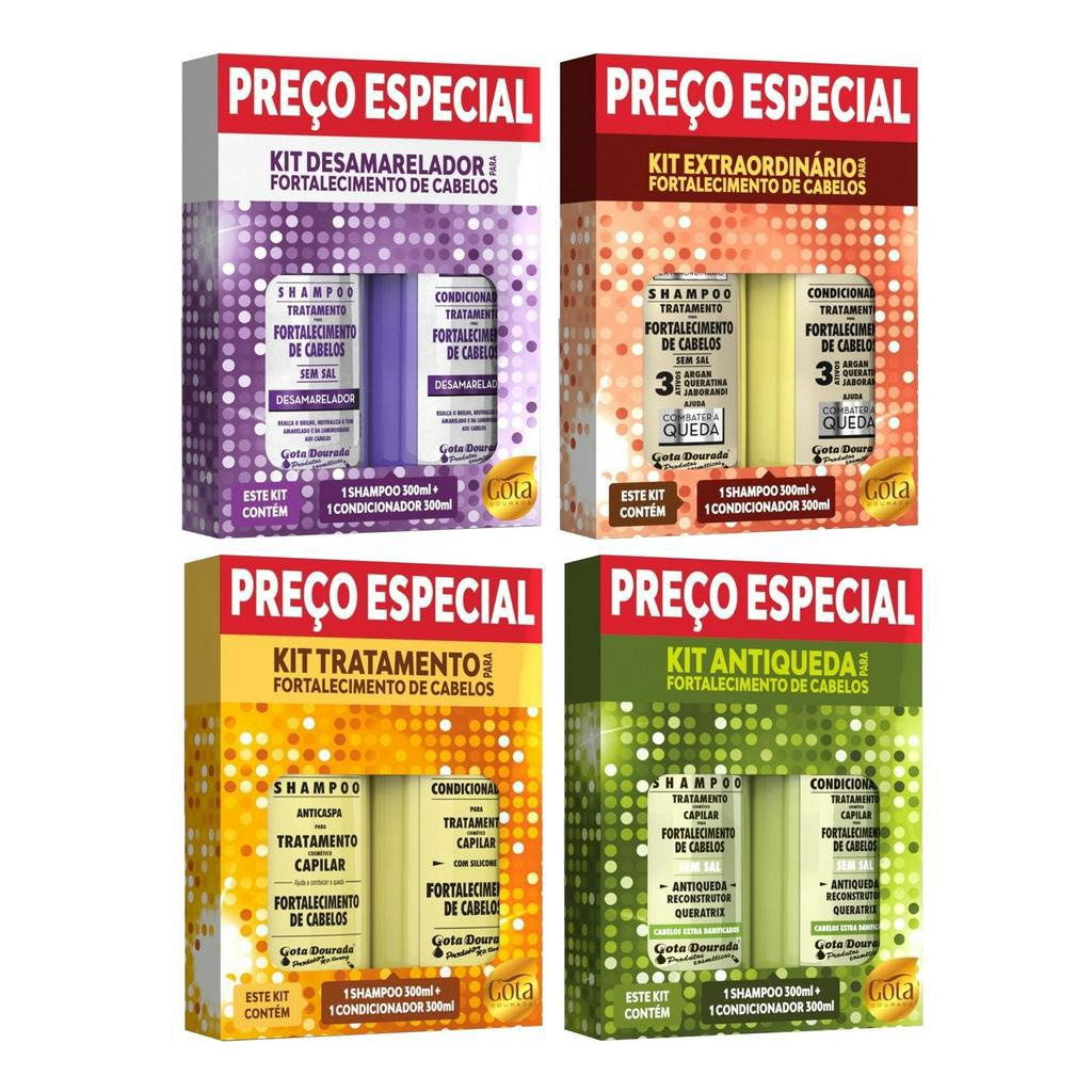 Kit Gota Dourada 1 Shampoo 300ml 1 Condicionador 300ml Escolha o Seu