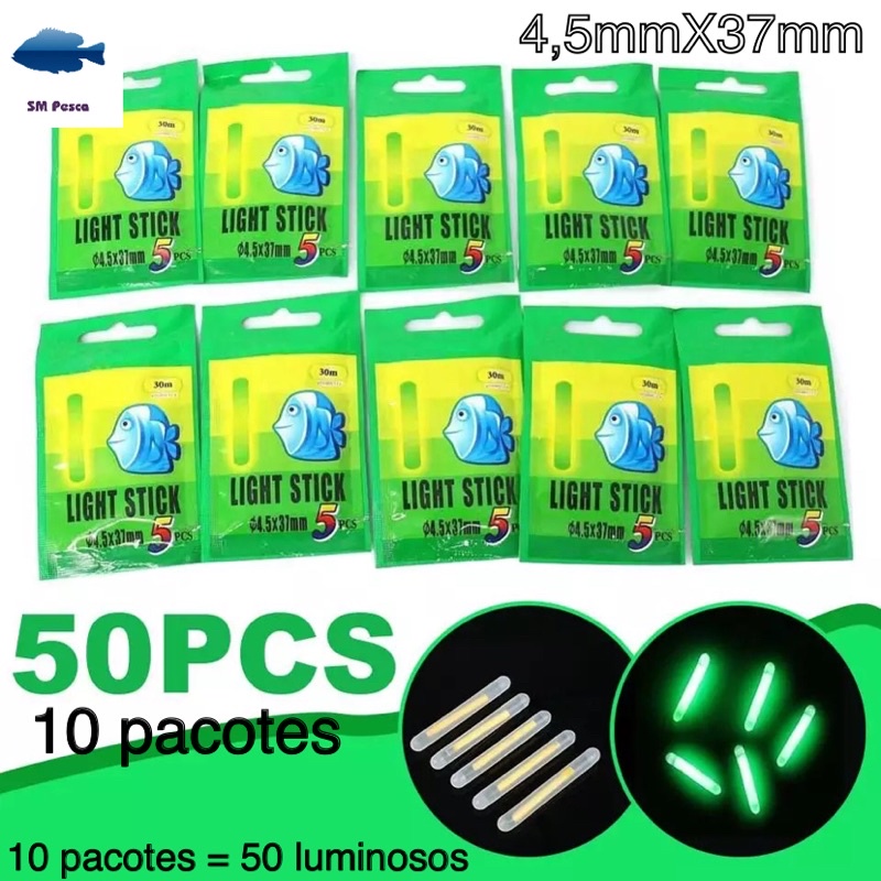 50 luminosos/10 pacotes luz Química Bastão Luminoso Starlight Pesca Noturna 4,5x37mm 10 pacotes Light Stick  luminoso