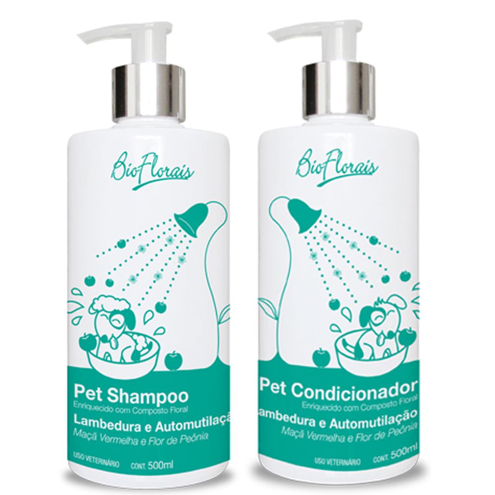 Combo tratamento floral para cachorro: Kit banho Shampoo e Condicionador tratamento Lambedura e Automutilação Bioflorais