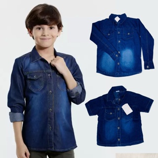 Camisa Jeans Infantil e juvenil Manga Curta Manga Longa em Oferta na Shopee