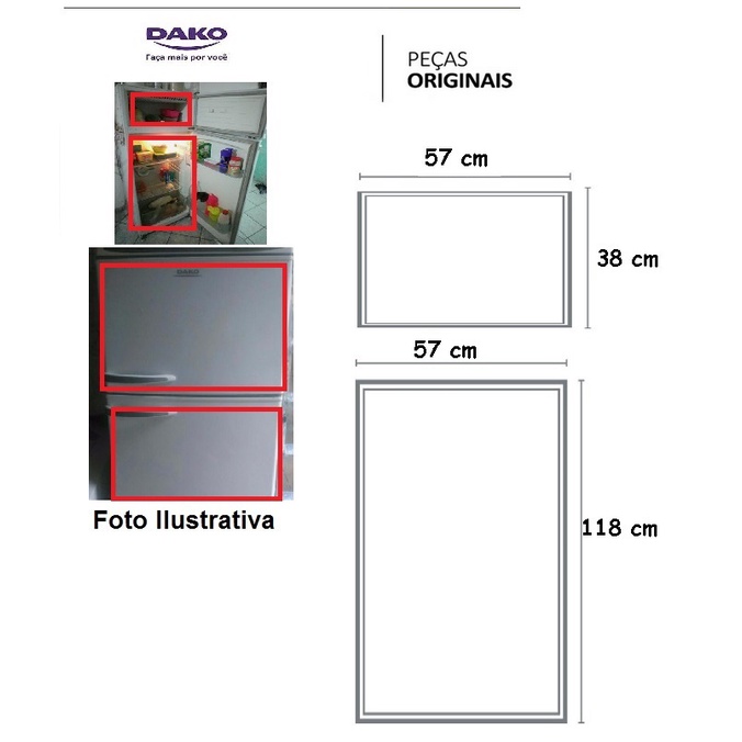 Jogo De Borrachas Reposição Geladeira E Congelador - Dako 360 E 380