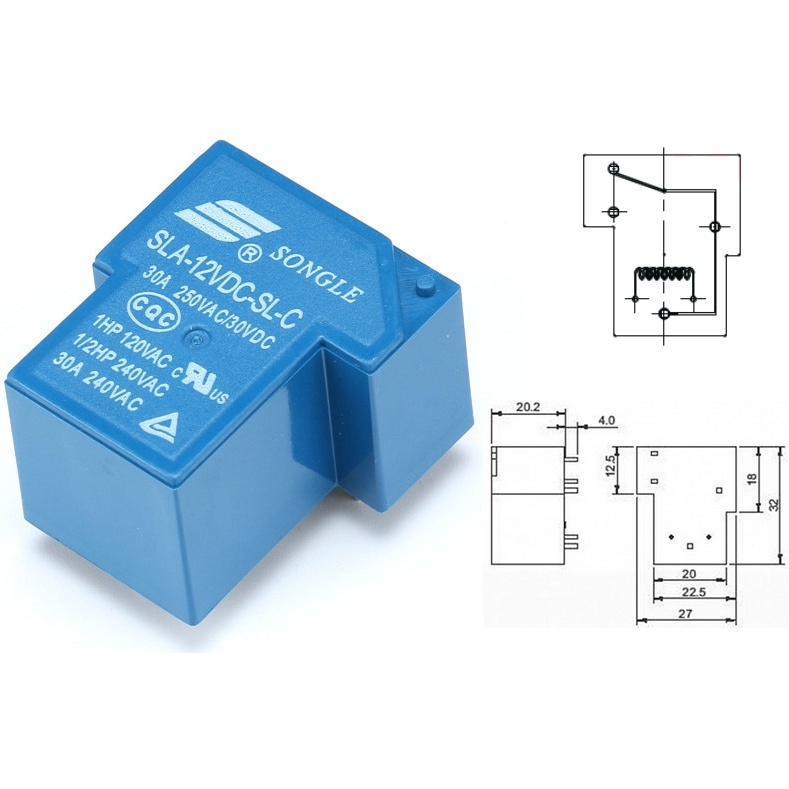 Relé De 5 Pines 12V 30A - Para Circuitos De Alta Corriente, Tamaño Compacto (3.1x2.7 Cm), Ideal Proyectos Electrónicos
