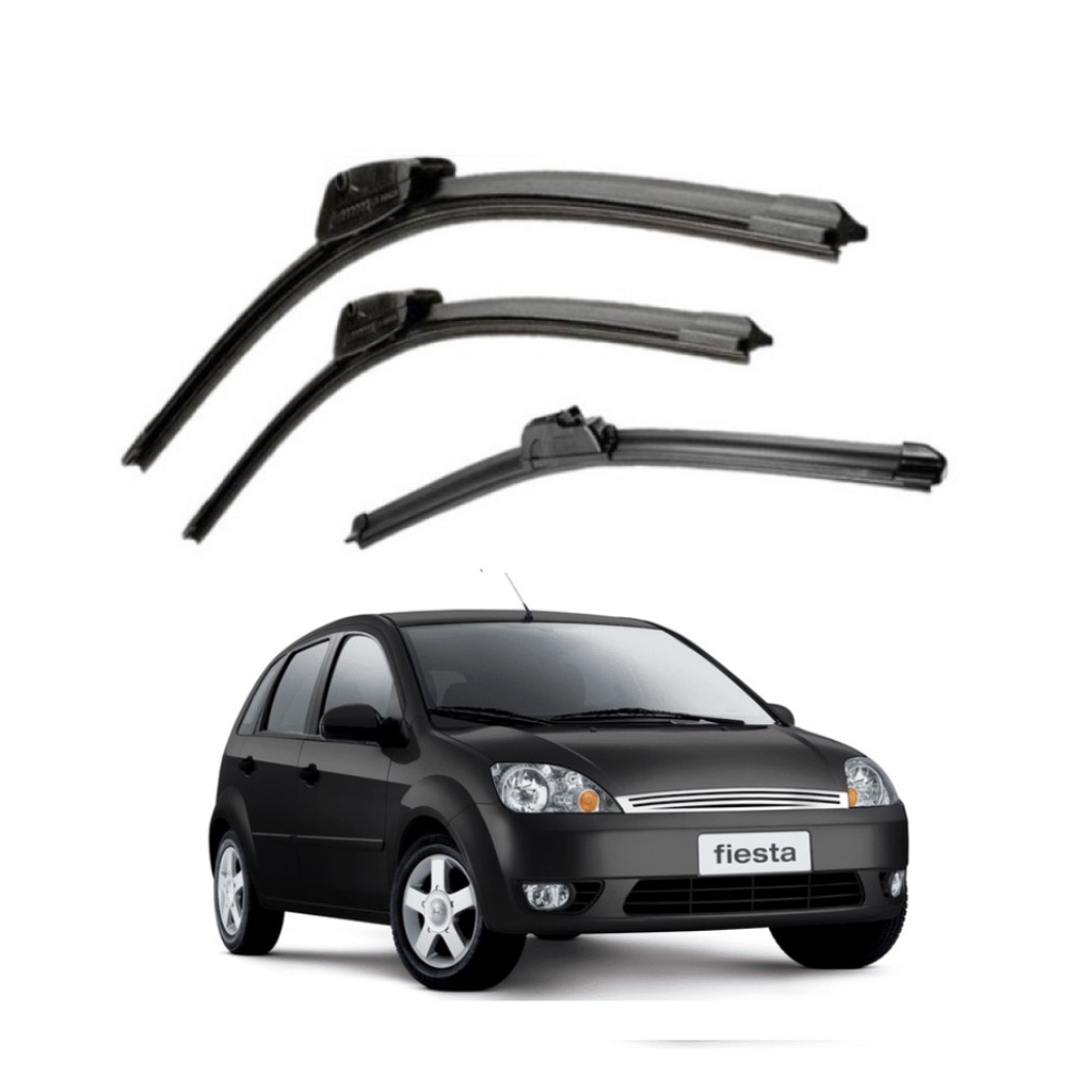Kit Palhetas Limpador Parabrisa Silicone Chuva Dianteiro traseiro Ford Fiesta 1996 a 2010