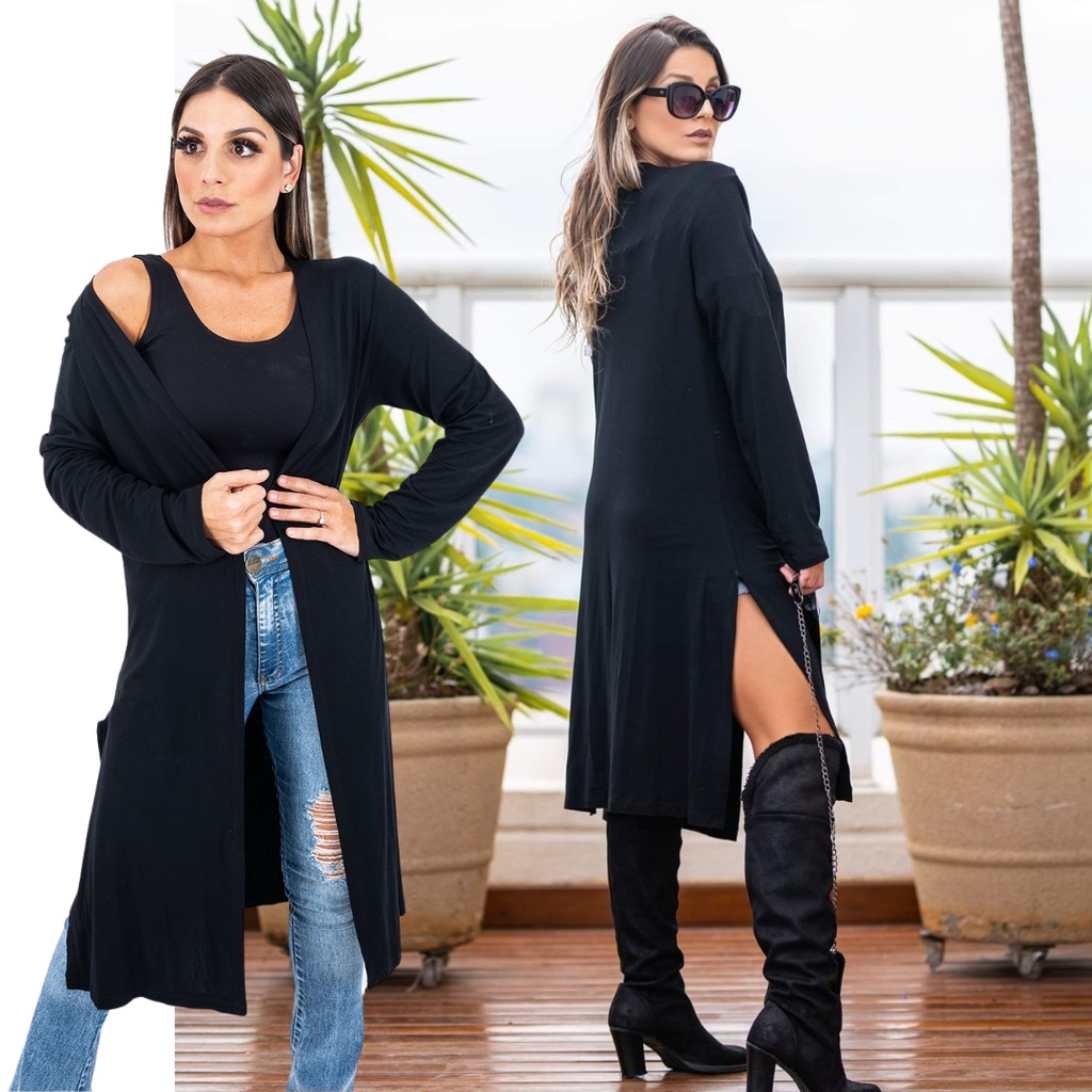 Casaco Social Longo Quentinho Frio Inverno Cardigan Kimono Feminino Moda Feminina