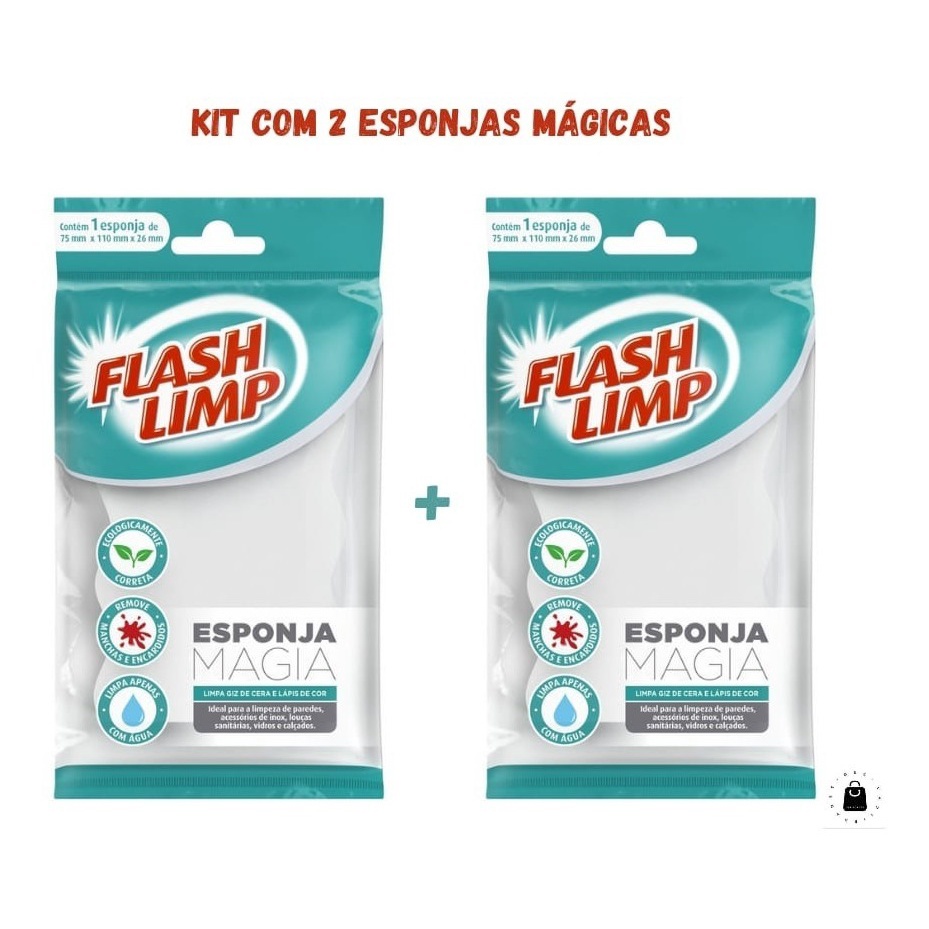 Kit 2 Esponjas Mágicas Flashlimp Limpa Parede Inox Louca Lapis Calcados Magica Multiuso