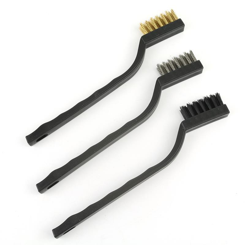Escovas de Aço Multiuso Kit 3 Pcs Aço Latão Nylon Cabo Plástico