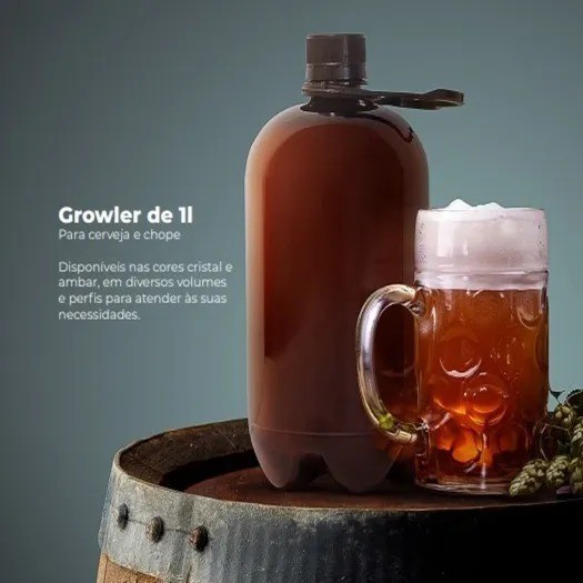 Growler Garrafa Pet Com Alça 1 Litro 39g - 12 Unidades