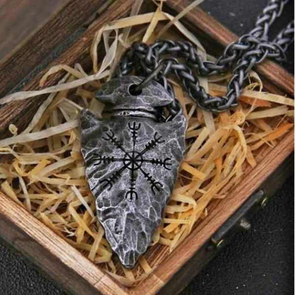 Colar Pingente Viking Nórdico Rune Helm of Awe Lança E Vegvisir De Aço Inoxidável 316L Presente Para Masculino