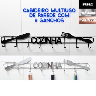 Suporte Cabideiro de Parede Multiuso c/ 8 Ganchos Cozinha