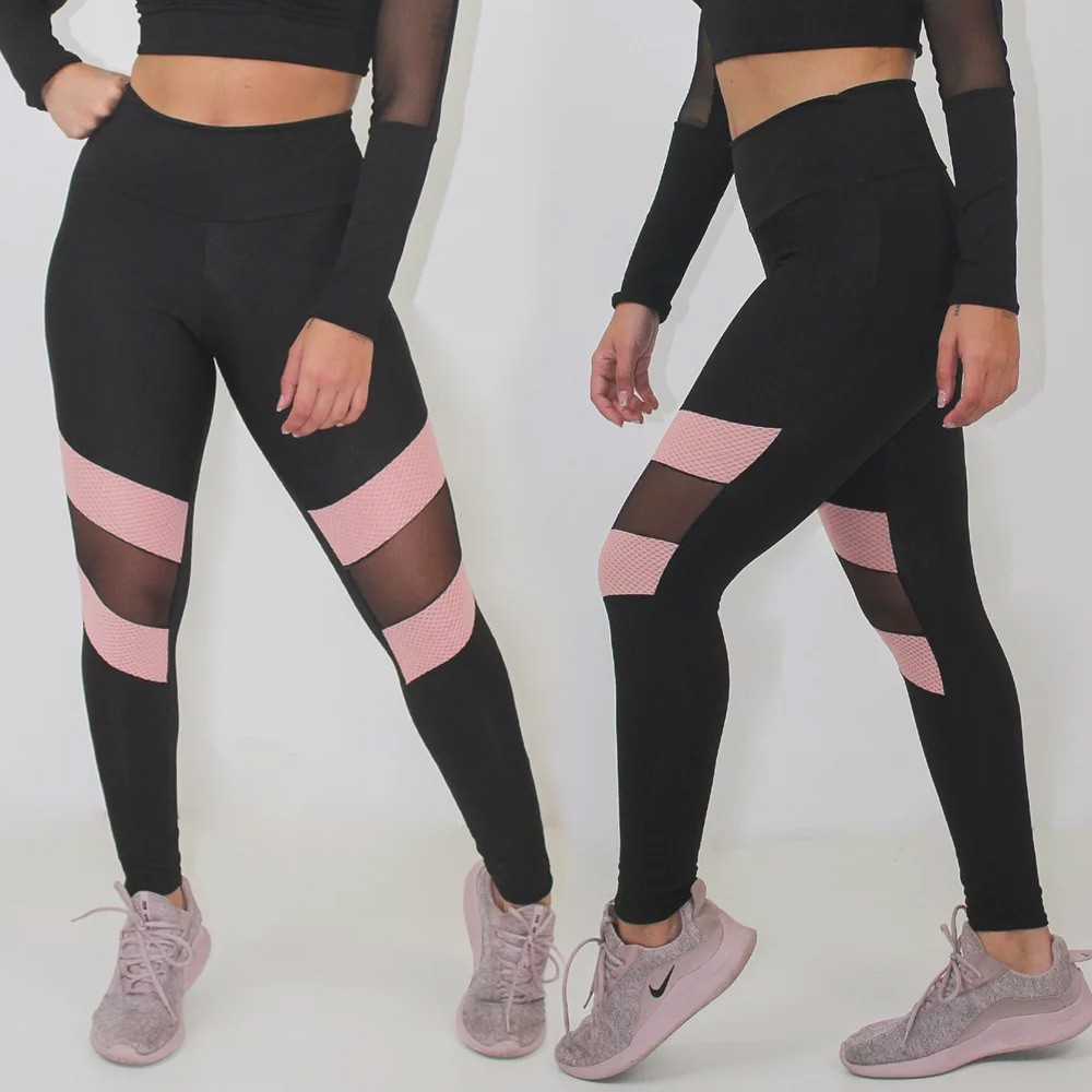 Calça Legging Fitness Academia Preto Rosê Confortável e Sem Transparência