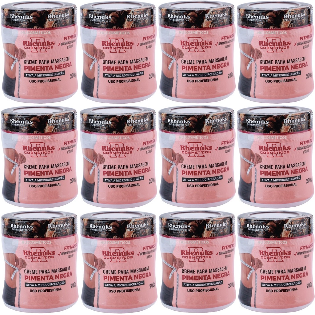 Kit 12 Gel Massageador Pimenta Negra Redutor de Medidas Termo Ativo 200g - Rhenuks em Oferta na Shopee