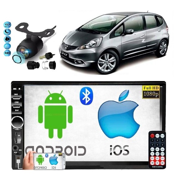 Central Multimidia Mp5 2 Din Honda Fit 2004 A 2014 Com Moldura + Camera Re