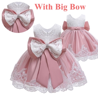 Mais Novo Vestido De Bebê Feminino Grande Laço Sem Manga Renda Princesa Natal Vestidos De Festa De Casamento