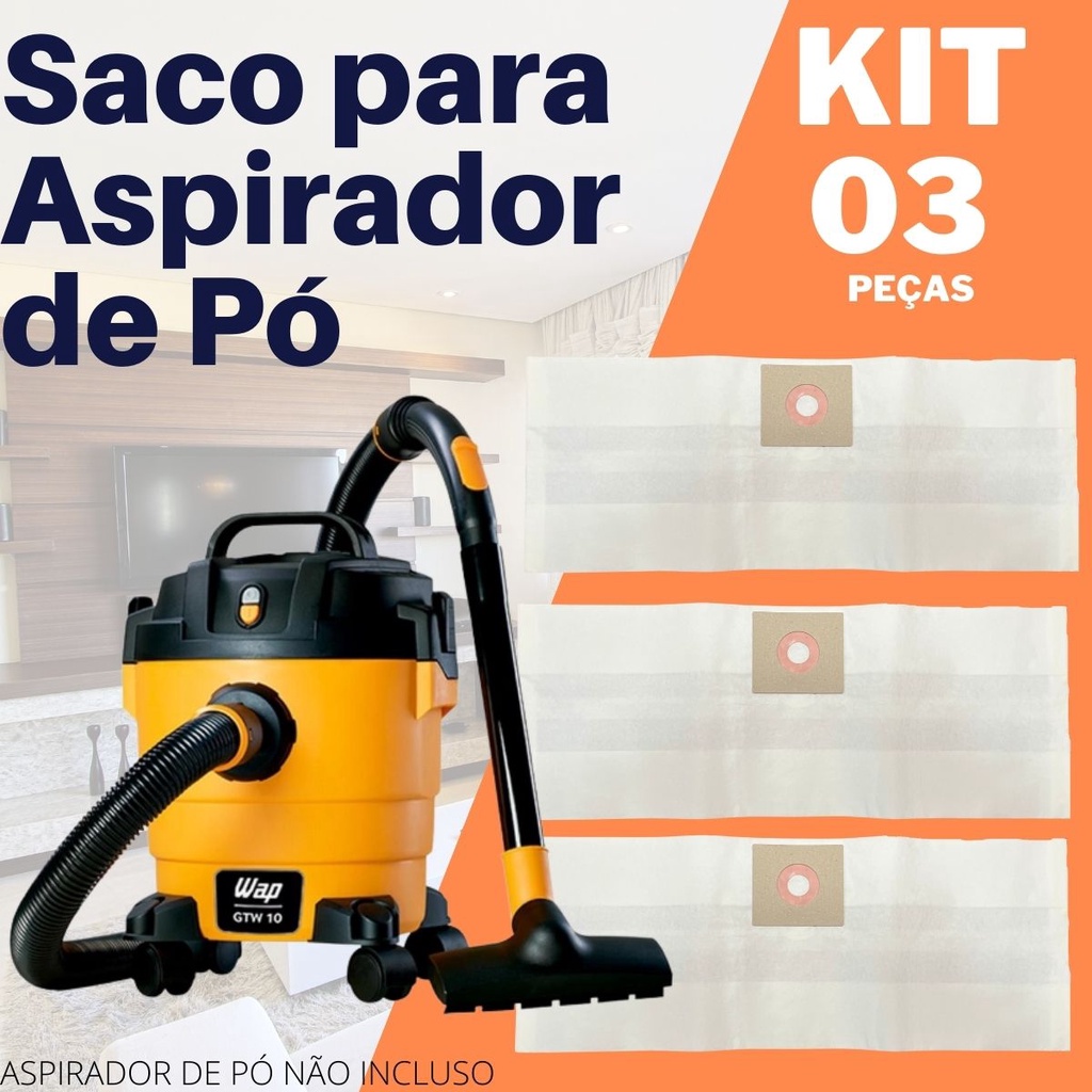 Kit 03 Sacos Para Aspirador De Pó Descartável Wap GTW 10 Refil Compatível Wap