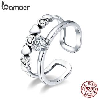 Bamoer Prata 925 Anéis Exquisite Coração SCR429