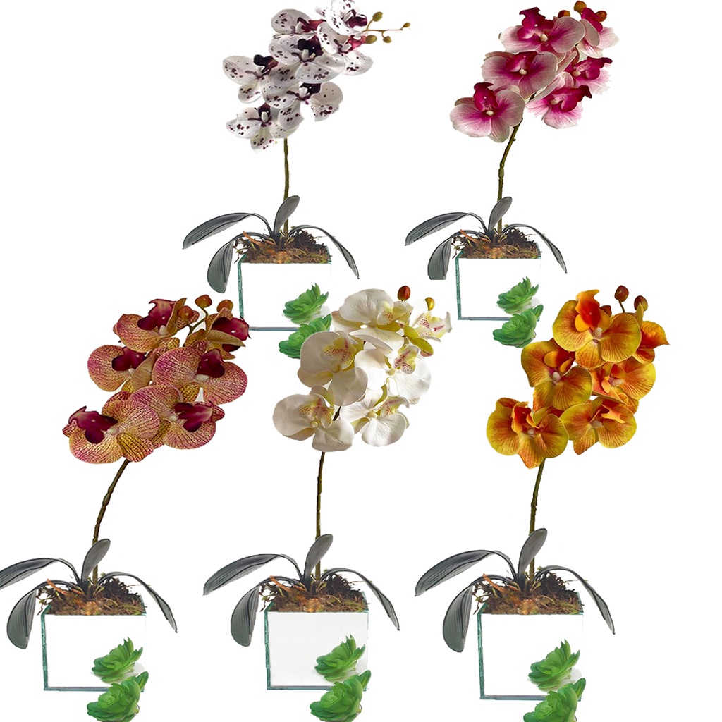 Orquídea Silicone 3d Artificial Em Vaso Espelhado Arranjo Decorativo |  Shopee Brasil