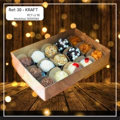 10~50 Caixas Embalagem 15 Doces Com Visor em Acetato KRAFT 19,5x13x6 - Ref. 30 (Chocobraz )(CHOCO)
