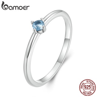 Anel Bamoer 925 Prata Minimalista Azul Zircônia Versão Joalheria Para Mulheres