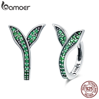 Bamoer 925 Sterling Silver Coleção Primavera Botões De Flores Verde Cz Brincos De Argola Para As Mulheres Jóias Sce295