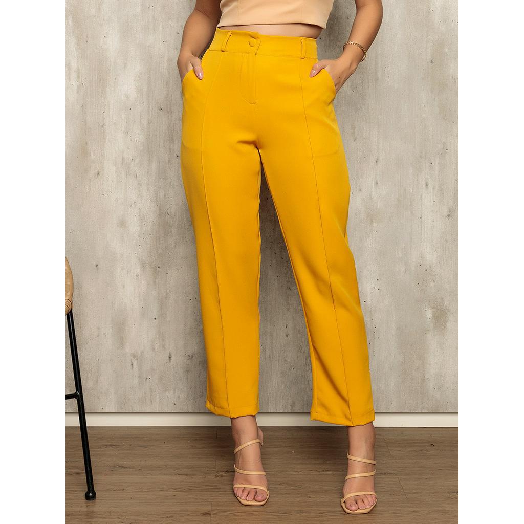 Calça Feminina Alfaiataria Com Ziper e Botão Casual Mode