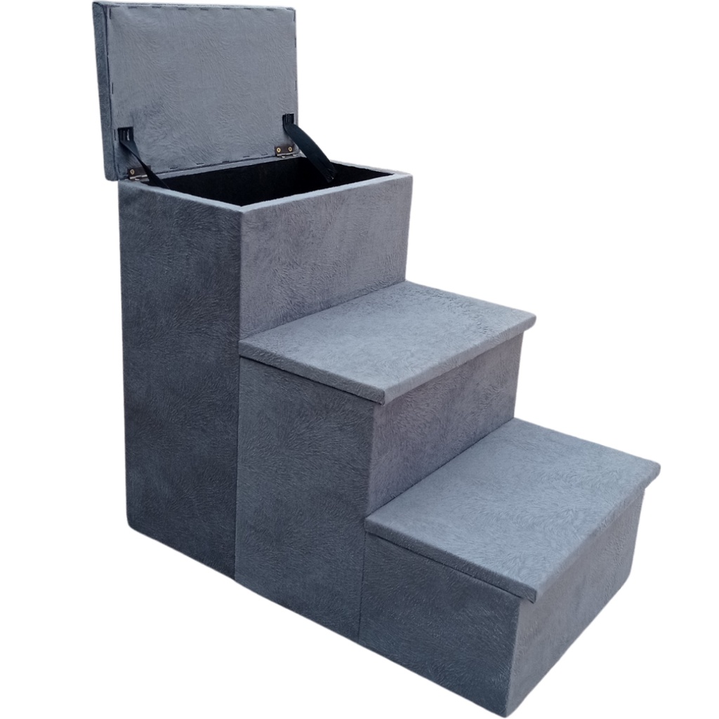 Escada pet baú 3 degraus em suede para cão e gato