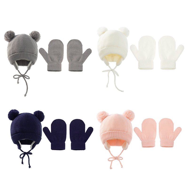Chapéu Do Inverno Bebê Conjunto De Luvas De Proteção Da Orelha Quente Malha Pompom Bonito Criança Menino Menina Gorros Newborn Bonnet Crianças Chapéus Cap