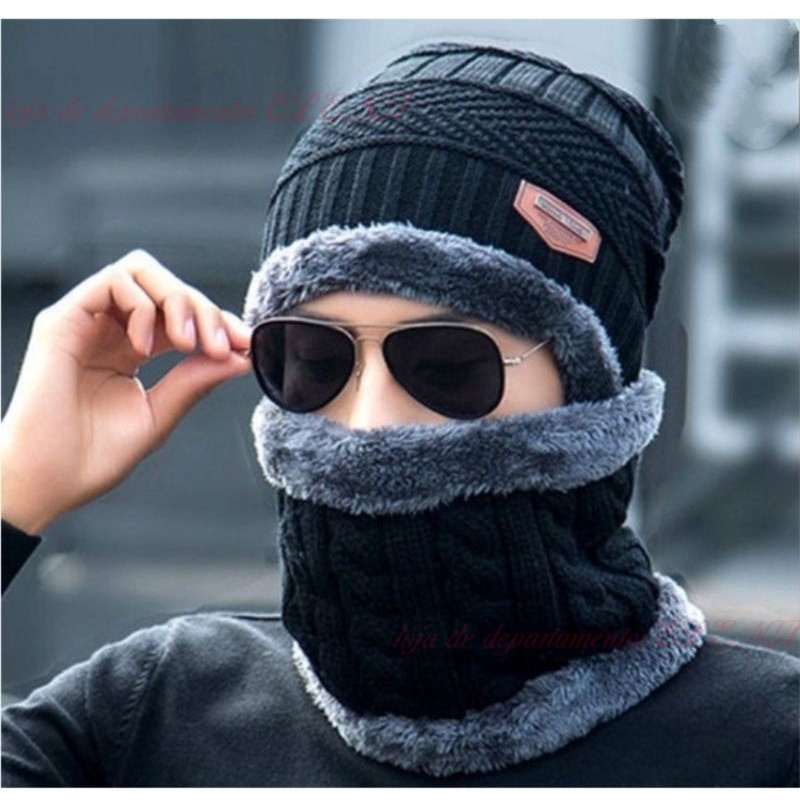 Touca Unissex Gorro Cachecol Gola Forrado de Pelinho Inverno Toca de Lã Masculina e Feminina/ Mesma cor, mas padrões