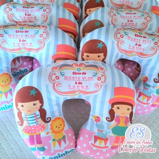 kit 10 almofadas de pescoço circo rosa personalizadas para lembrancinha