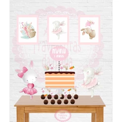 Kit Festa em Casa Coelhinha / Rosa (Páscoa) Só um bolinho - Fazemos Todos os Temas (Nos pergunte pelo chat!)