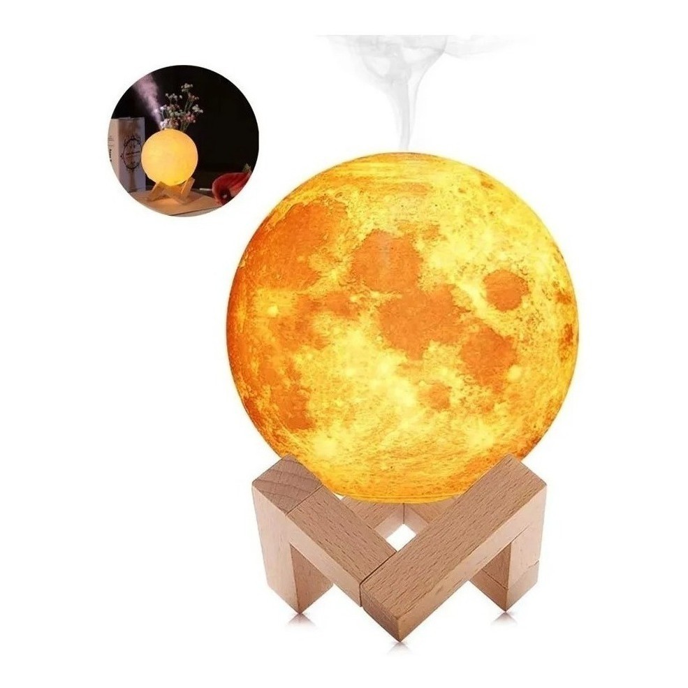 Luminária Mesa Umidificador 13cm Moon Lua Cheia Abajur 3d