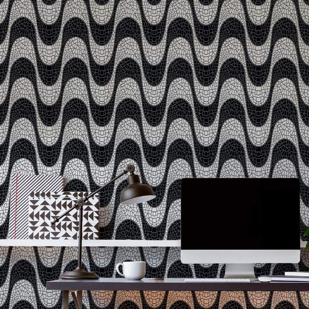 Papel de Parede Calçadão Copacabana Ondas Autocolante Lavável Sala Quarto Decoração Moderna