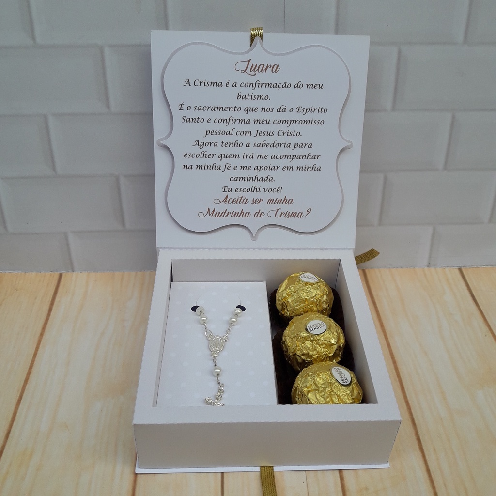 Convite Crisma Padrinho/Madrinha c/ Terço, detalhes Dourado e Laço – Personalizado em Oferta na Shopee