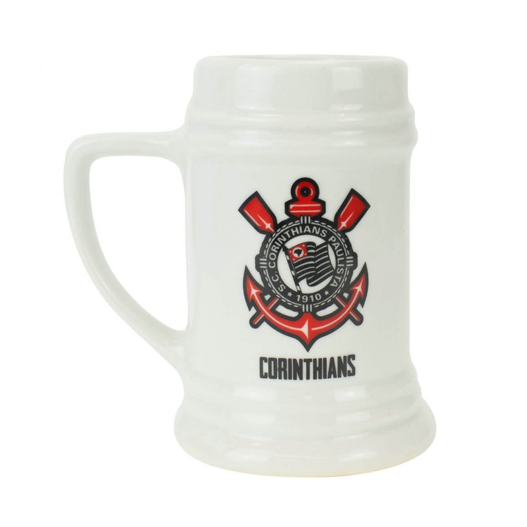 Caneca Porcelana Corinthians Branca 500ml estilo retrô chopp cerveja caneca de cerveja corinthians caneca de chopp timão jogai por nós