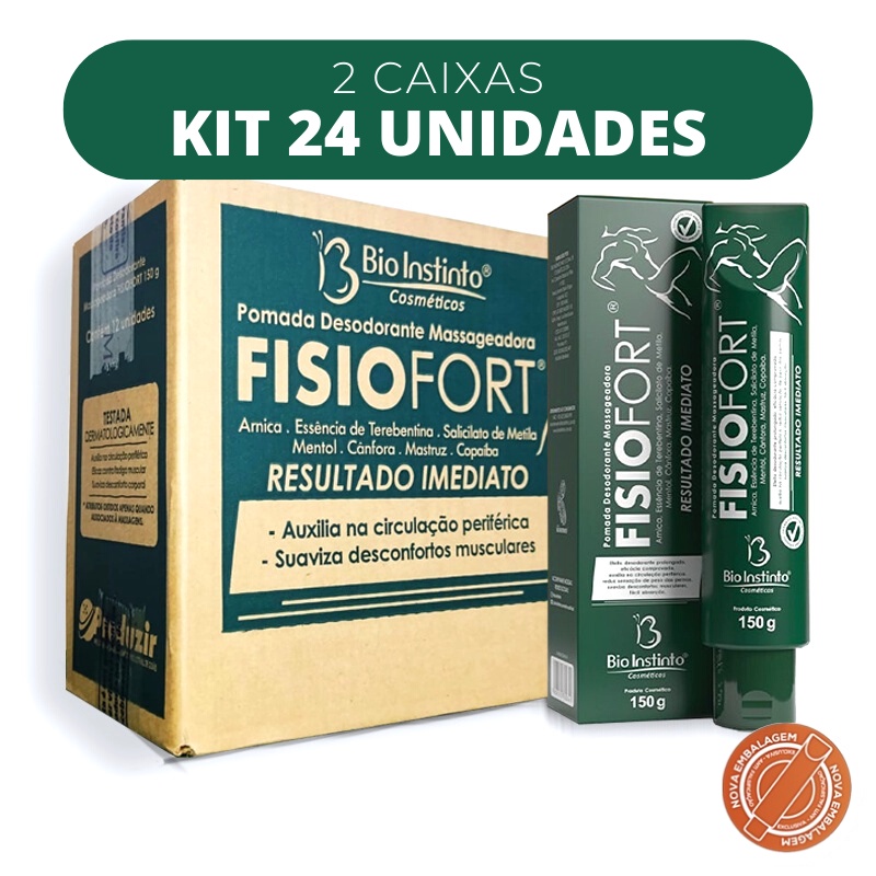 Kit c/ 24 Pomada Massageadora Fisiofort Verde | 150g | Bio Instinto em Oferta na Shopee