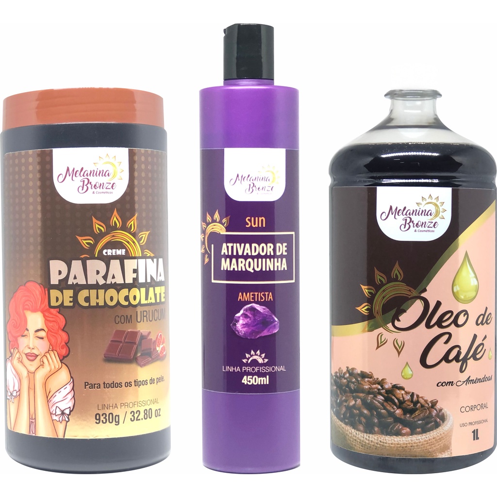 Parafina Chocolate + Ativador de Marquinha Ametista + Óleo de Café MELANINA BRONZE