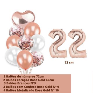 Kit festa de balões Números Rose Gold decoração de aniversário 14 Bexigas em Oferta na Shopee
