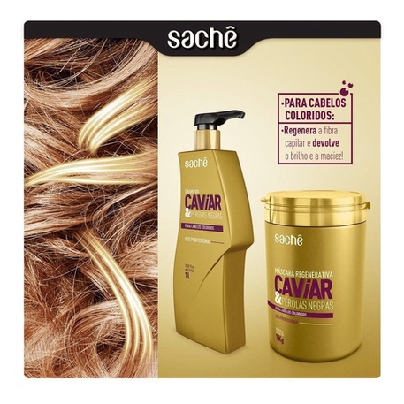 kit regenerador Shampoo Caviar e Perolas Negras 1l e Mascara Caviar e Perolas Negras 1K para cabelos coloridos Sache
