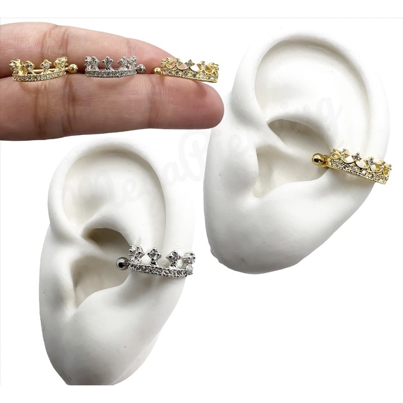 Piering conch Orelha Coroa Zircônia Aço Cirurgico Dourado Prateado em Oferta na Shopee