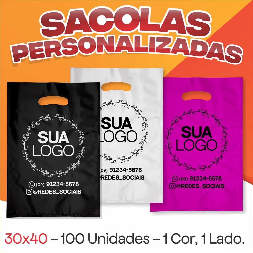 100 Sacolas Personalizadas com a sua marca - 30x40cm. | Shopee Brasil