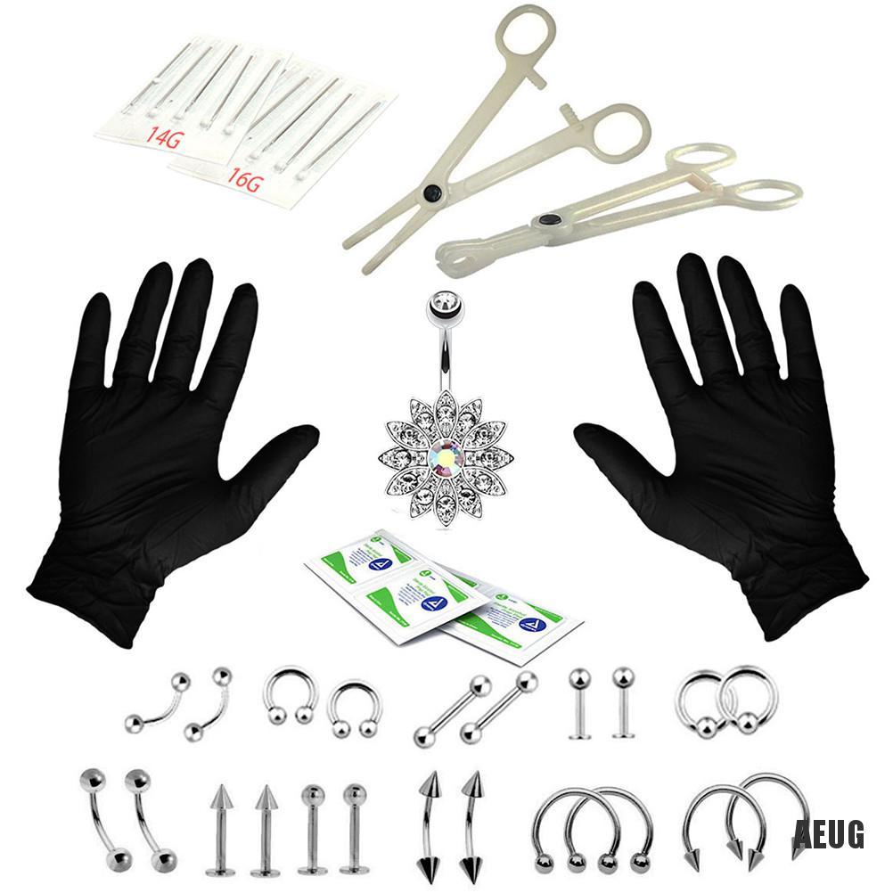 [TYA]  41PCS Professional Body Piercing Tool Kit Ear Nose Navel Nipple Needles Set em Oferta na Shopee