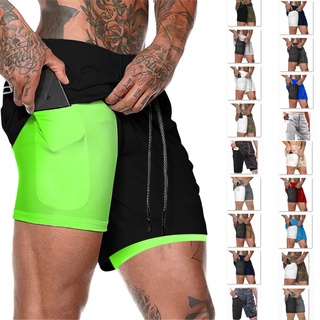 short academia masculino 2 em 1 bermuda dry fit