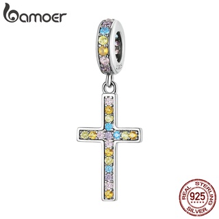 Bamoer Pulseira De Prata 925 Colorida Com Pingente De Cruz/Acessórios Da Moda Para Diy SCC2156