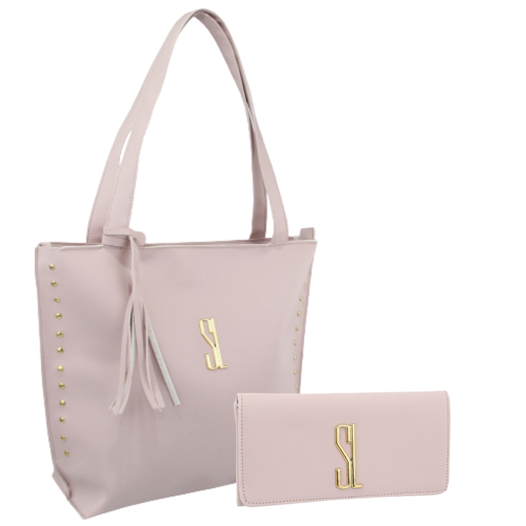 bolsa feminina SL na cor rosa sacolao na promoção e acompanha carteira de brinde    promoção relampago da semana